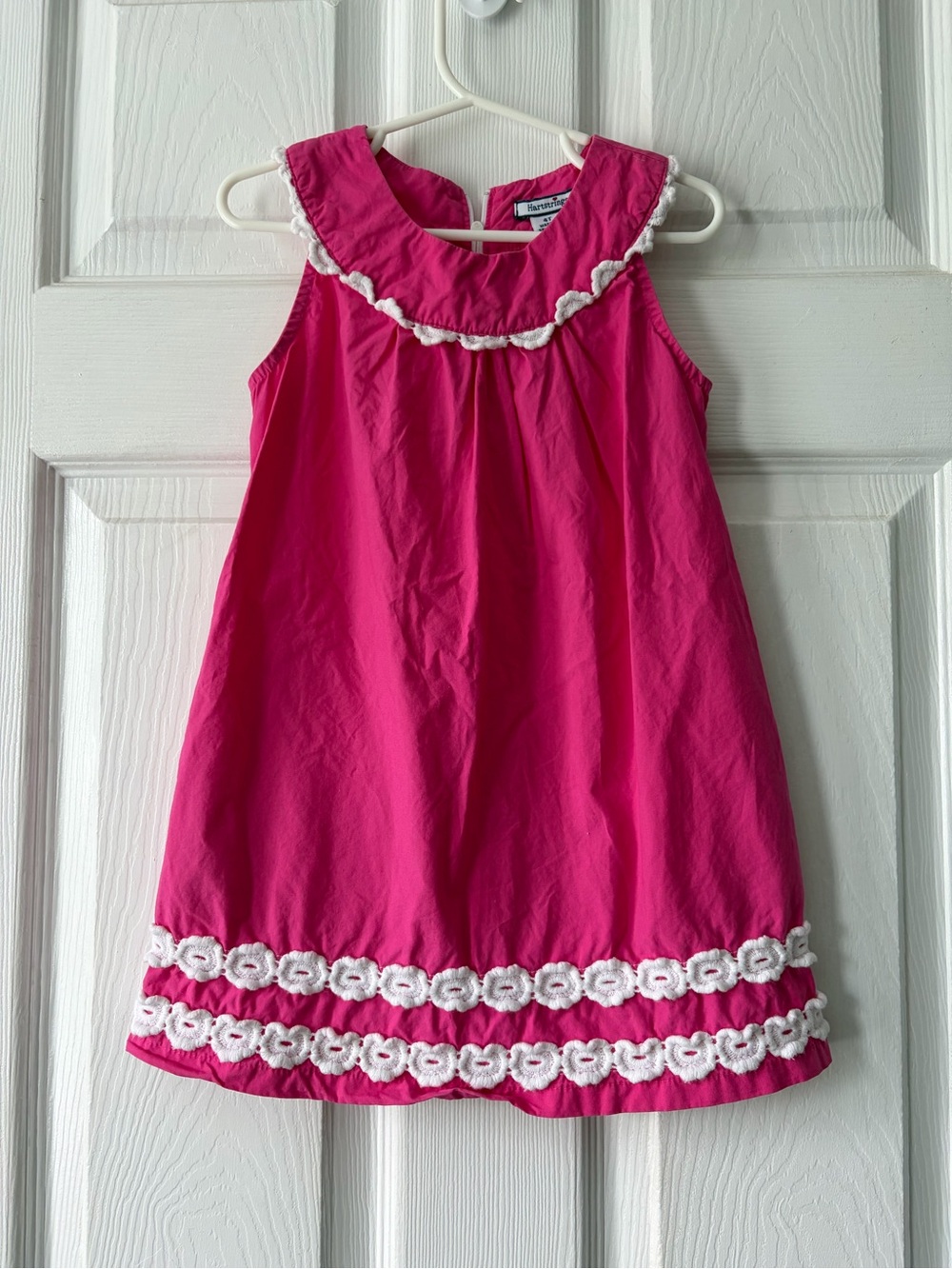 Hartstrings Bright Pink Girls' Sleeveless Dress with White Trim